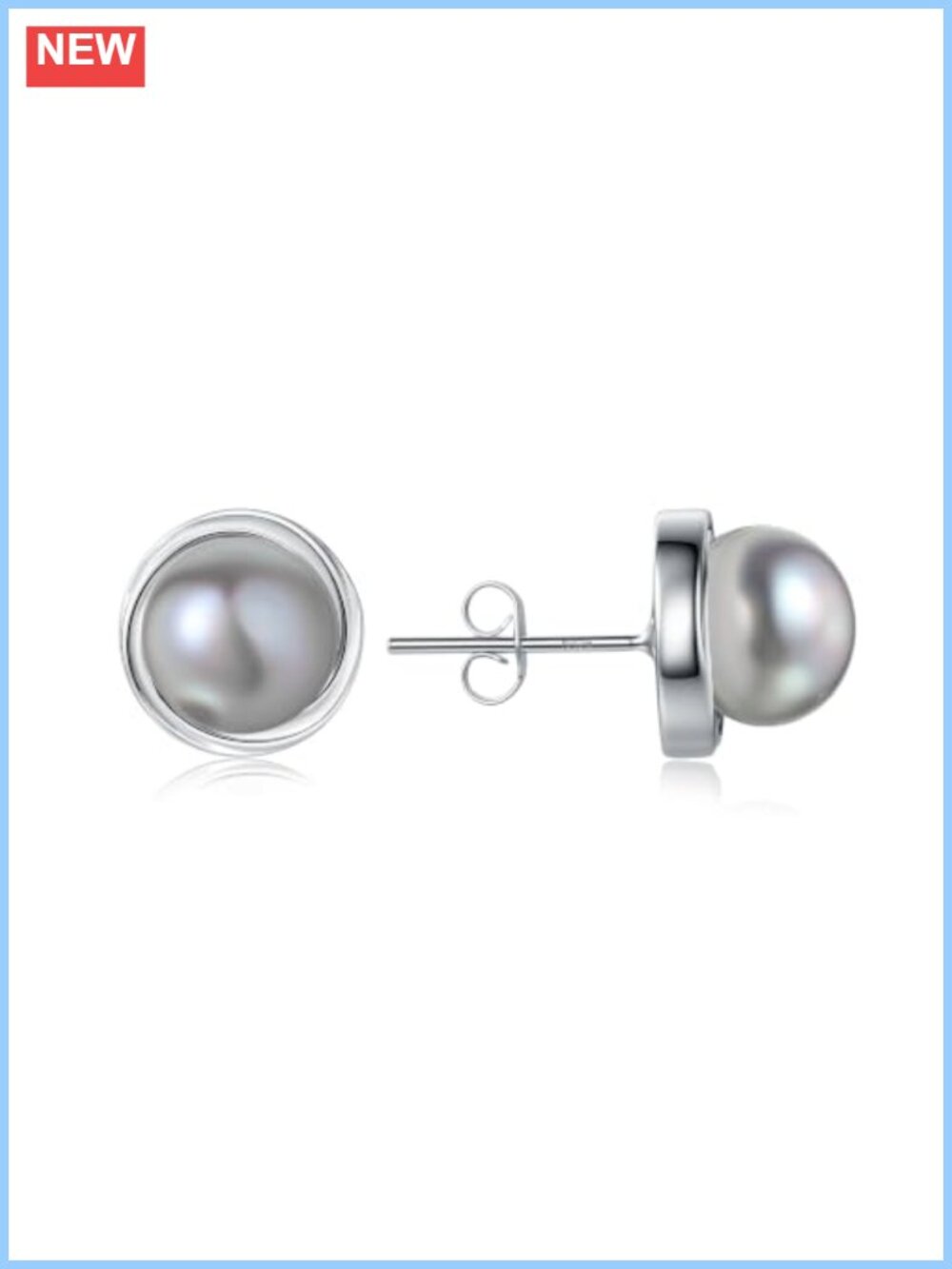 925 Sterling Silver Cultured Freshwater Pearl Stud Earrings White Gold Plated